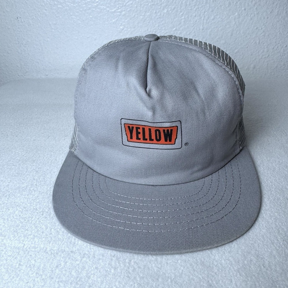 Vintage Yellow Freight Trucking Company Gray Snapback Trucker Hat Cap Adjustable